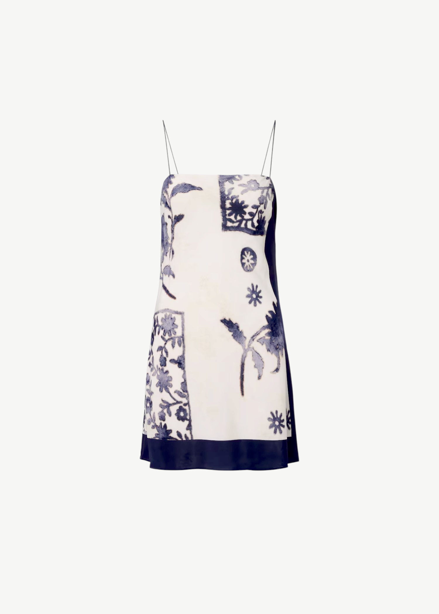 KABE SHOP INC Phillipa slip mini dress in cream and navy silk-viscose with an exclusive floral print and thin straps.