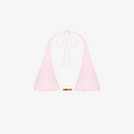 KABE SHOP INC Cleo halterneck bikini top in light pink with 70s-inspired amber bead detail at the center