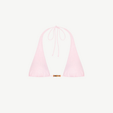KABE SHOP INC Cleo halterneck bikini top in light pink with 70s-inspired amber bead detail at the center