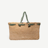 KABE SHOP INC rectangular bag handcrafted from natural Toquilla straw with sage green fabric handles and trim