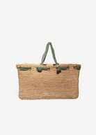 KABE SHOP INC rectangular bag handcrafted from natural Toquilla straw with sage green fabric handles and trim