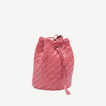 KABE SHOP INC Pompom Double Jump Bag in red woven buffalo calf leather with a drawstring closure and tassel detail.