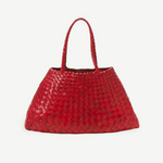KABE SHOP INC Santa Croce Big Tote in red handwoven vegetable-dyed buffalo calf leather with a trapeze silhouette.