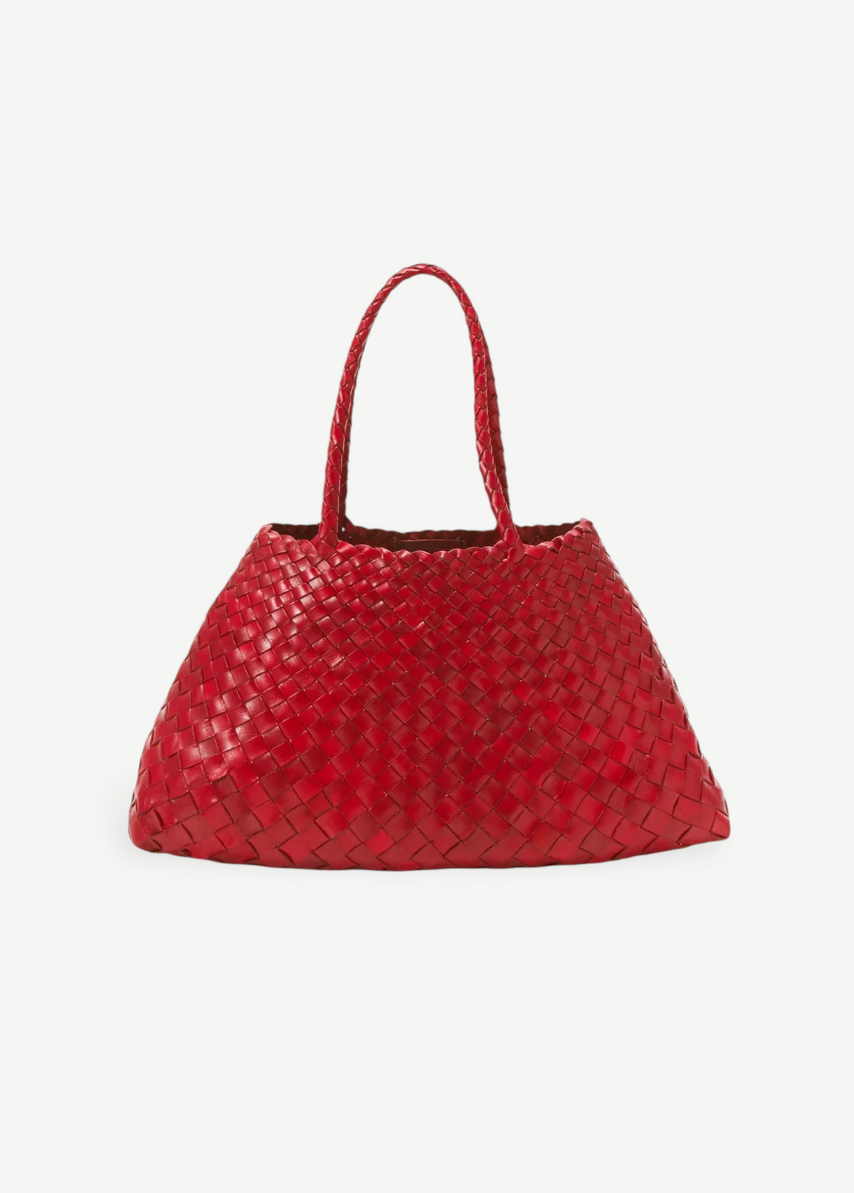 KABE SHOP INC Santa Croce Big Tote in red handwoven vegetable-dyed buffalo calf leather with a trapeze silhouette.