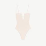 KABE SHOP INC Regatta one piece swimsuit in cream with a deep V-neckline and modern zig-zag detailing.