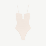KABE SHOP INC Regatta one piece swimsuit in cream with a deep V-neckline and modern zig-zag detailing.
