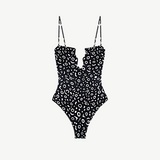 KABE SHOP INC Regatta one piece swimsuit in black and white abstract print with zig-zag neckline detailing.