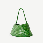 KABE SHOP INC Rosanna Bag in vibrant green handwoven buffalo leather with a sleek shoulder strap silhouette.