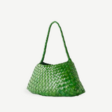 KABE SHOP INC Rosanna Bag in vibrant green handwoven buffalo leather with a sleek shoulder strap silhouette.