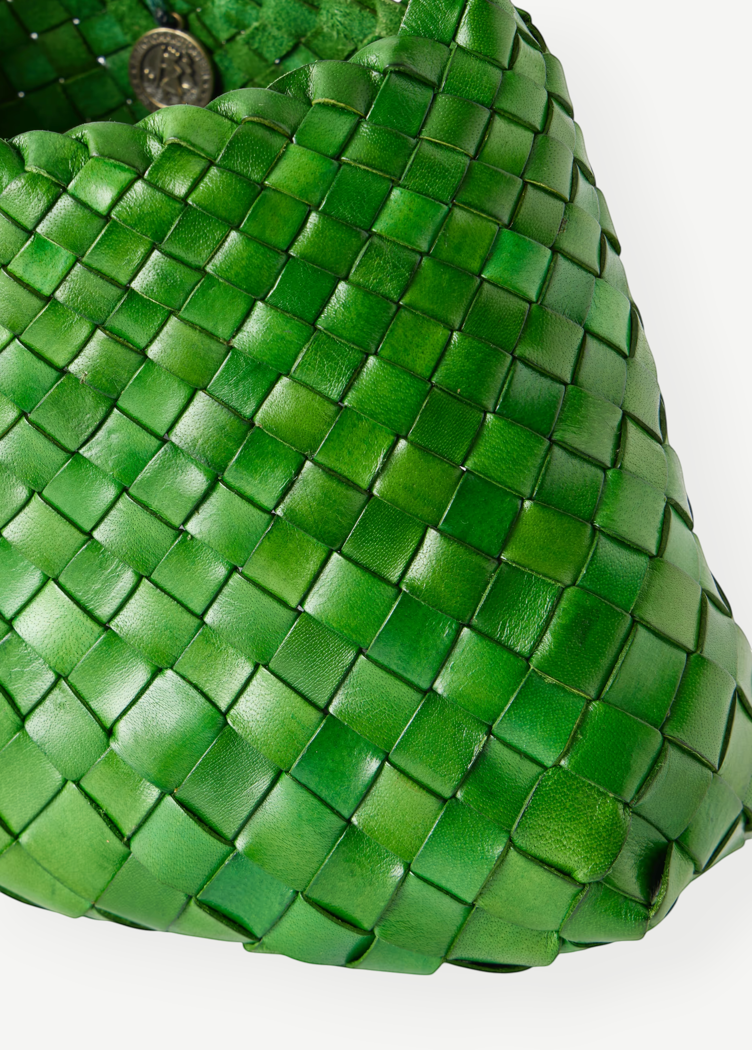 KABE SHOP INC Rosanna Bag in vibrant green handwoven buffalo leather with a detailed square weave pattern