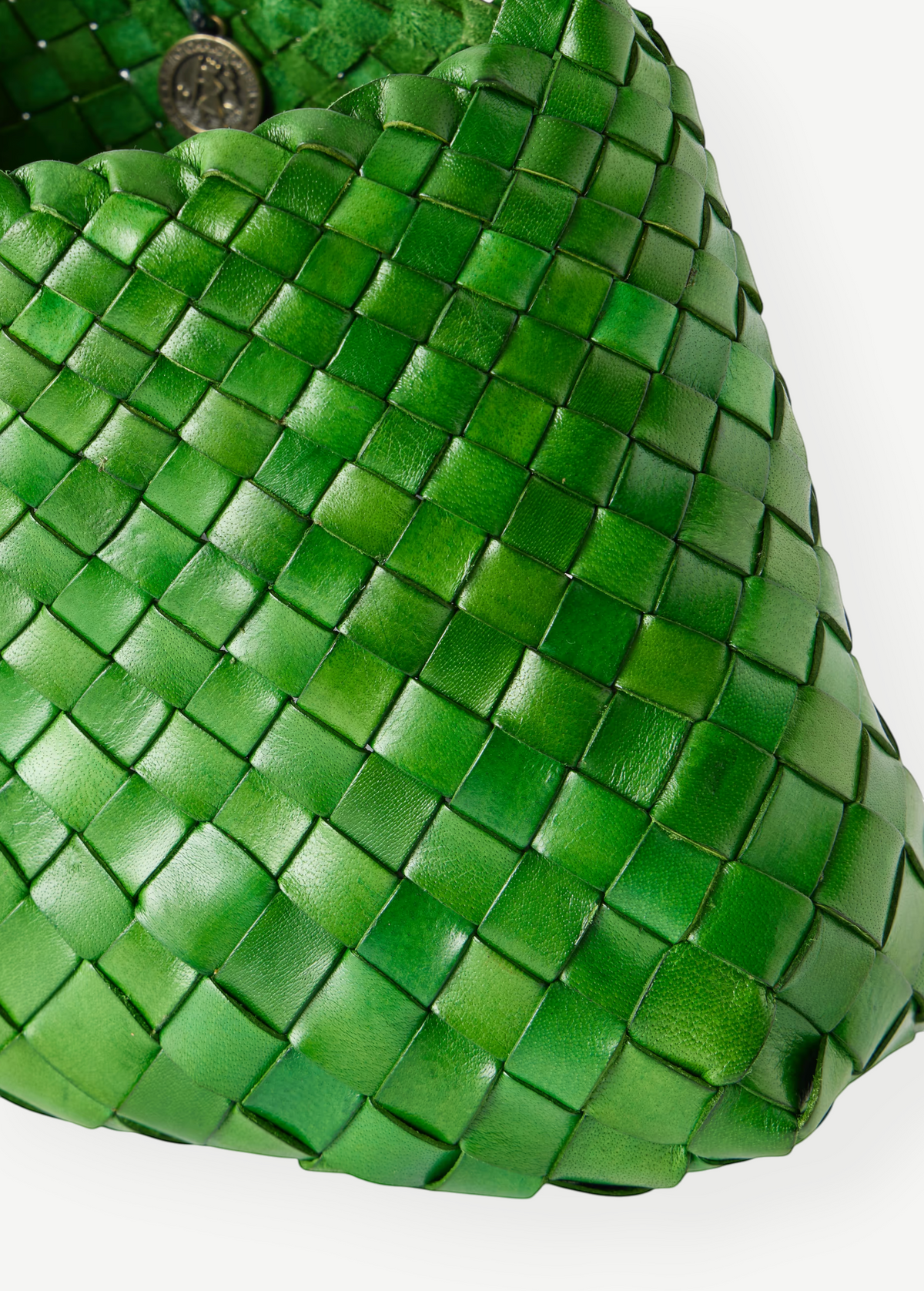 KABE SHOP INC Rosanna Bag in vibrant green handwoven buffalo leather with a detailed square weave pattern
