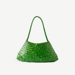 KABE SHOP INC Rosanna Bag in vibrant green handwoven buffalo leather with a sleek shoulder strap silhouette.