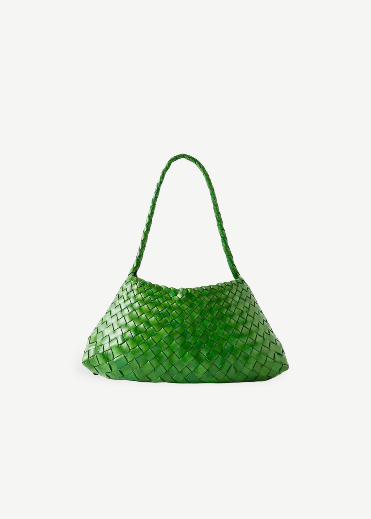 KABE SHOP INC Rosanna Bag in vibrant green handwoven buffalo leather with a sleek shoulder strap silhouette.
