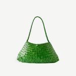 KABE SHOP INC Rosanna bag in vibrant green handwoven buffalo leather with a sleek shoulder strap silhouette.