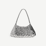 KABE SHOP INC Rosanna Bag in metallic silver handwoven buffalo leather with a braided shoulder strap