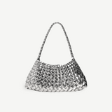 KABE SHOP INC Rosanna Bag in metallic silver handwoven buffalo leather with a braided shoulder strap