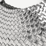 KABE SHOP INC Rosanna Bag in metallic silver handwoven buffalo leather with a braided shoulder strap