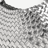 KABE SHOP INC Rosanna Bag in metallic silver handwoven buffalo leather with a braided shoulder strap