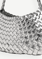 KABE SHOP INC Rosanna Bag in metallic silver handwoven buffalo leather with a braided shoulder strap