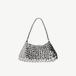 KABE SHOP INC Rosanna Bag in metallic silver handwoven buffalo leather with a braided shoulder strap