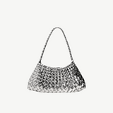 KABE SHOP INC Rosanna Bag in metallic silver handwoven buffalo leather with a braided shoulder strap
