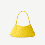 KABE SHOP INC Rosanna Bag in bright yellow handwoven buffalo leather with a sleek shoulder strap silhouette.