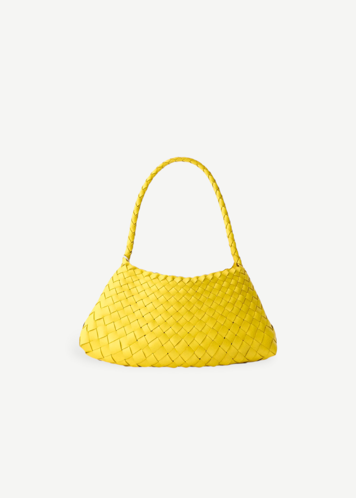 KABE SHOP INC Rosanna Bag in bright yellow handwoven buffalo leather with a sleek shoulder strap silhouette.