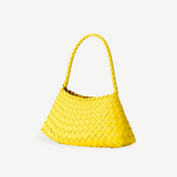 KABE SHOP INC Rosanna Bag in bright yellow handwoven buffalo leather with a braided shoulder strap