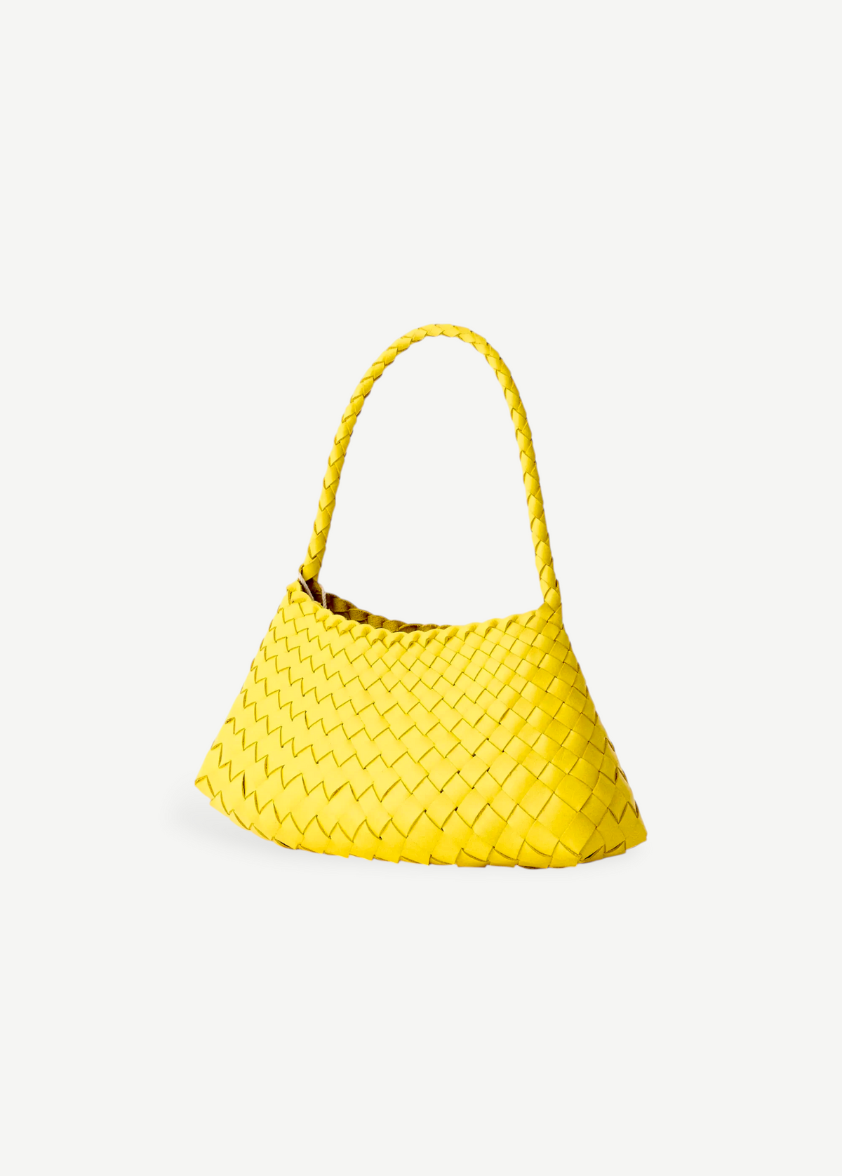 KABE SHOP INC Rosanna Bag in bright yellow handwoven buffalo leather with a braided shoulder strap