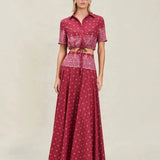 KABE SHOP INC Rylie Skirt in red bandana print, a fluid mid-rise maxi skirt worn as a coordinated set.