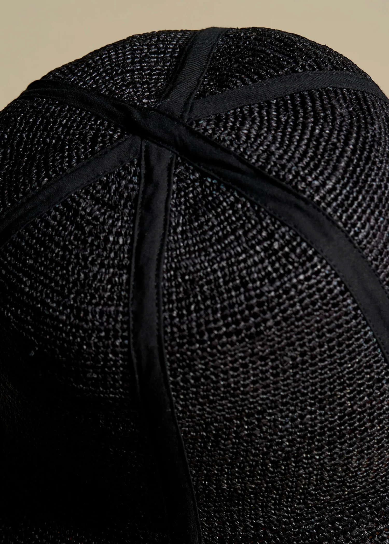 KABE SHOP INC Sandra foldable black straw hat with detailed woven texture and black fabric seam accents