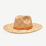KABE SHOP INC Sangay wide brim straw hat with orange diamond pattern and decorative bead trim