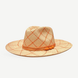 KABE SHOP INC Sangay wide brim straw hat with orange diamond pattern and decorative bead trim
