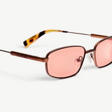 KABE SHOP INC Sera rectangular sunglasses in matte brown stainless steel with rose-tinted lenses and tortoiseshell tips