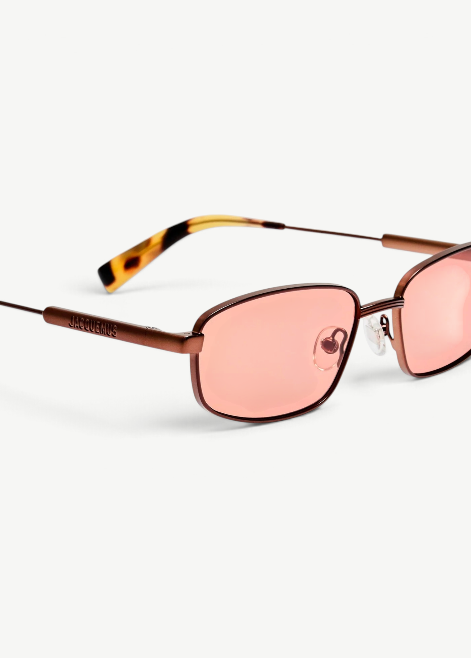 KABE SHOP INC Sera rectangular sunglasses in matte brown stainless steel with rose-tinted lenses and tortoiseshell tips