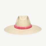 KABE SHOP INC Shayak wide brim straw hat in natural beige with a decorative pink beaded band