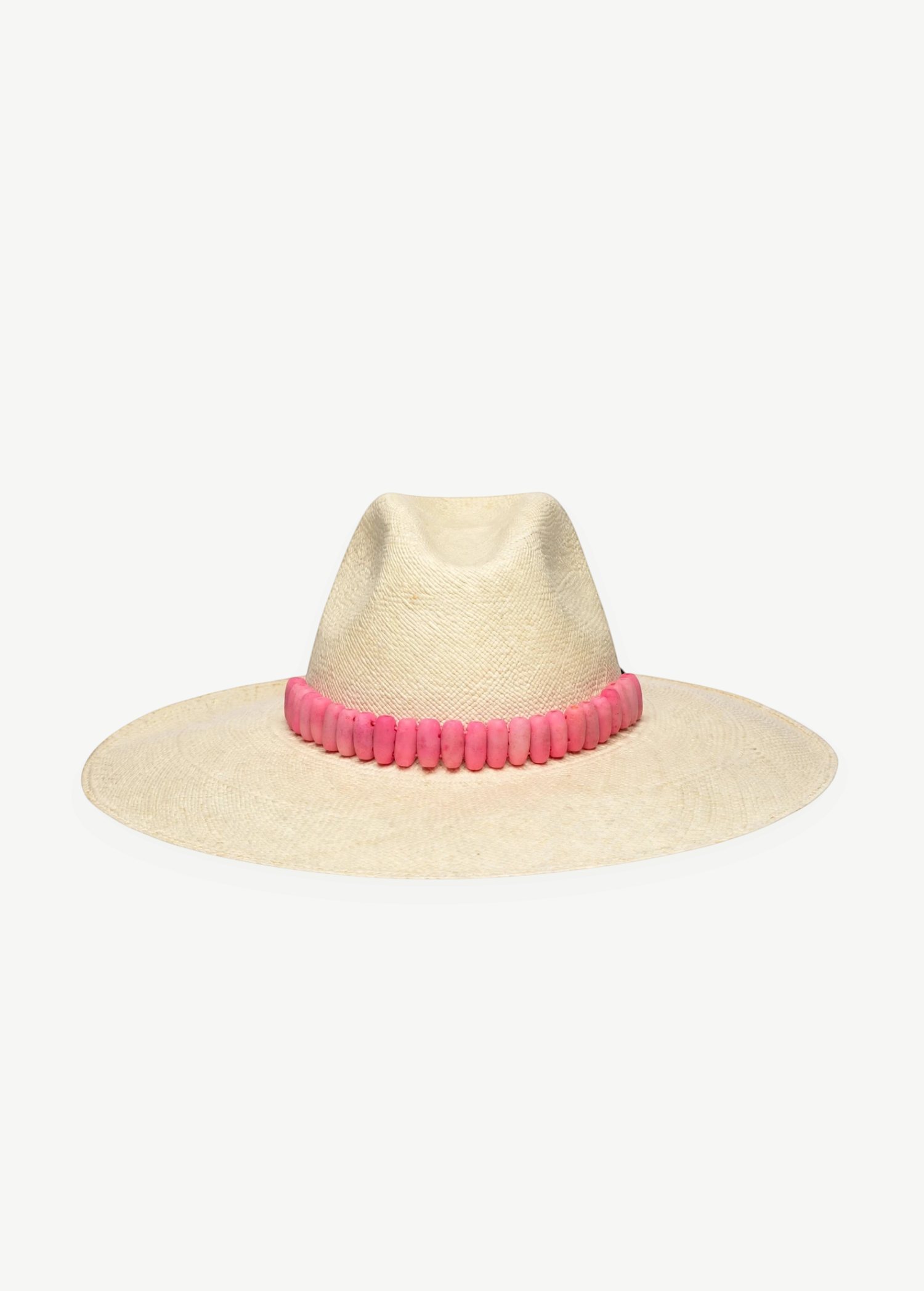 KABE SHOP INC Shayak wide brim straw hat in natural beige with a decorative pink beaded band