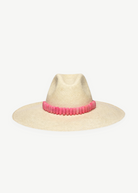KABE SHOP INC Shayak wide brim straw hat in natural beige with a decorative pink beaded band