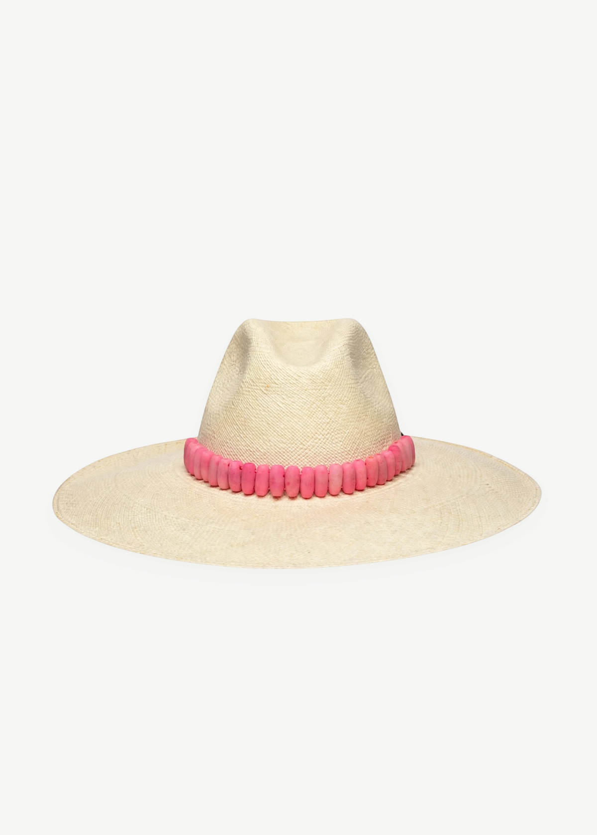 KABE SHOP INC Shayak wide brim straw hat in natural beige with a decorative pink beaded band