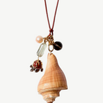 KABE SHOP INC Shell Necklace featuring a large conch shell, colorful gemstone charms, and adjustable leather cord