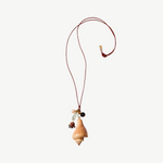 KABE SHOP INC shell necklace with colorful stone charms and beads on an adjustable brown leather cord
