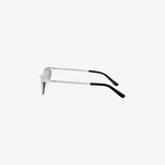 KABE SHOP INC Charlotte cat-eye sunglasses with silver-tone metal frame, dark gray lenses, and engraved logo detail.