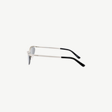 KABE SHOP INC Charlotte cat-eye sunglasses with silver-tone metal frame, dark gray lenses, and engraved logo detail.
