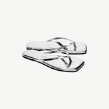 KABE SHOP INC Square Toe Lily Mirror silver metallic flip-flops with a modern square toe design