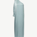 KABE SHOP INC Sonia one-shoulder maxi dress in a shimmering sage green satin fabric for elegant evening wear.