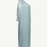 KABE SHOP INC Sonia one-shoulder maxi dress in a shimmering sage green satin fabric for elegant evening wear.