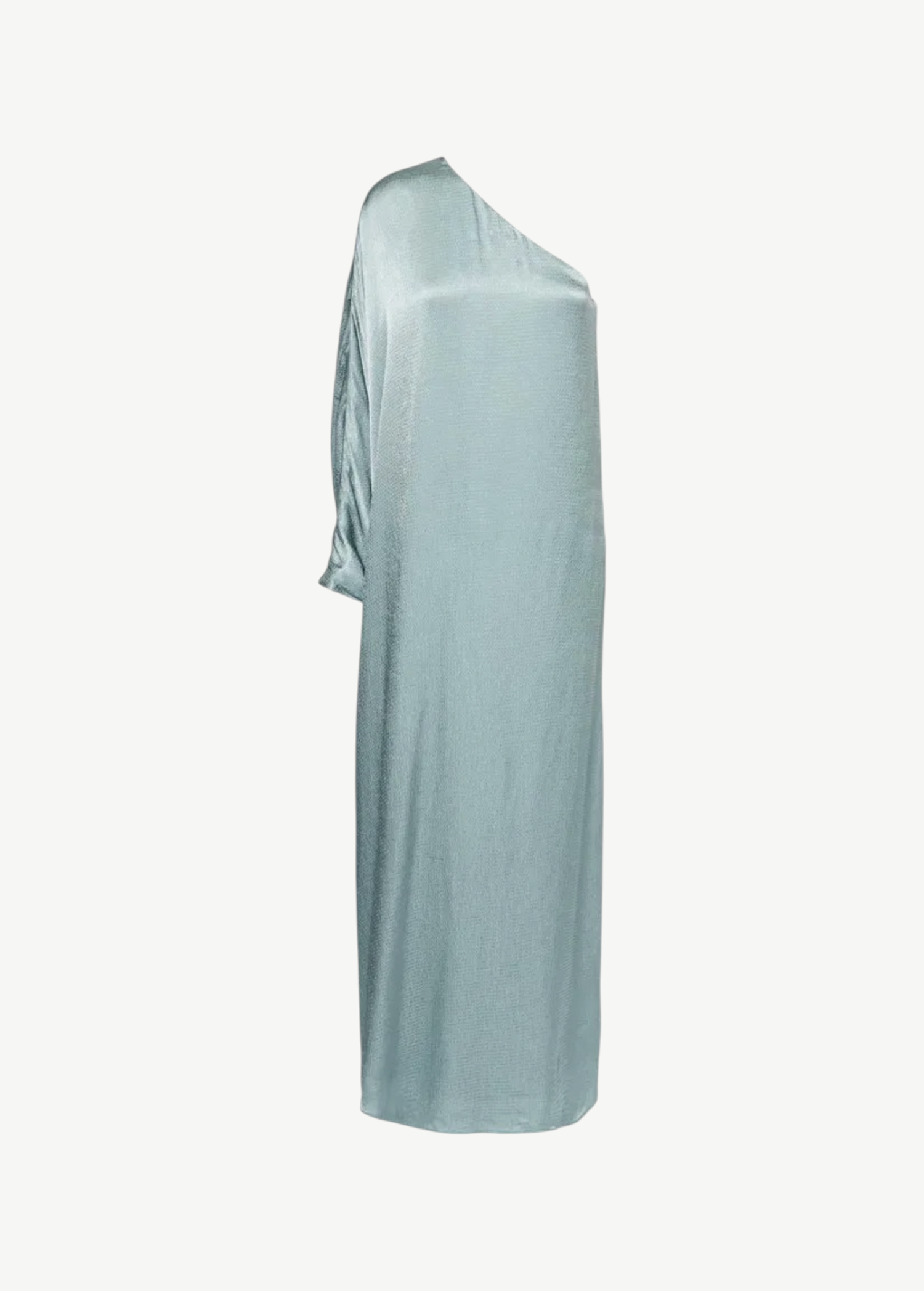 KABE SHOP INC Sonia one-shoulder maxi dress in a shimmering sage green satin fabric for elegant evening wear.