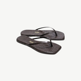 KABE SHOP INC Square Toe Lily flip flops in dark brown crocodile-embossed leather with a cushioned insole.