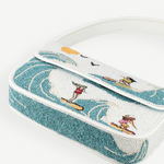 KABE SHOP INC Tommy shoulder bag featuring a white and blue beaded surf-themed design with waves and surfers