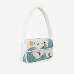 KABE SHOP INC Tommy shoulder bag featuring white beads with a colorful surfing and ocean wave design